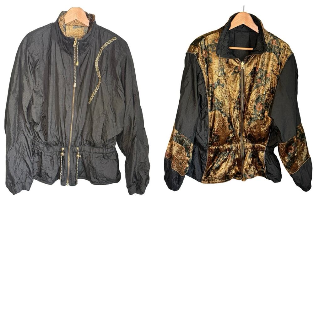 Chili Pepper Reversible Jacket Women's Medium Vintage 80s Black and Gold Toggles